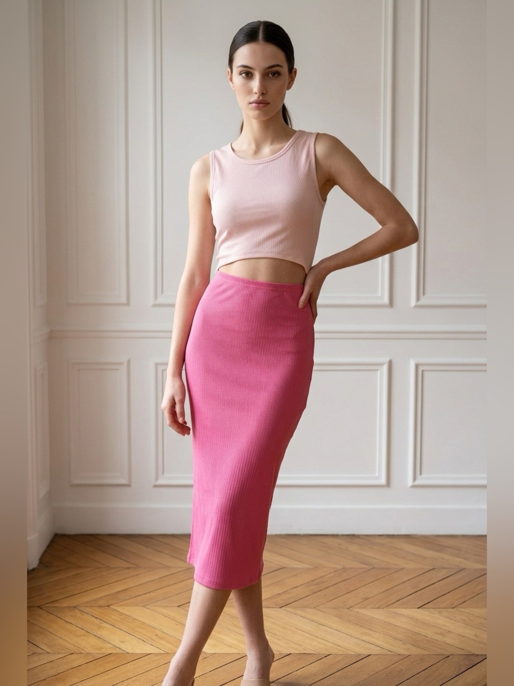 PrettyGarden Pink Colorblock Ribbed Cutout Bodycon Midi Dress Small